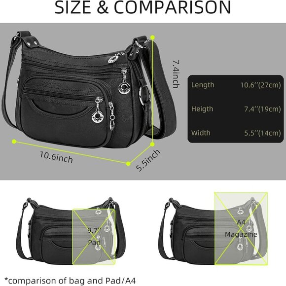 Crossbody Bag for Women Multi Pocket PU Leather Shoulder Handbag Large Capacity - Picture 6 of 6